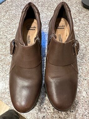 Clarks Brown Leather Buckle Slip-On Loafers